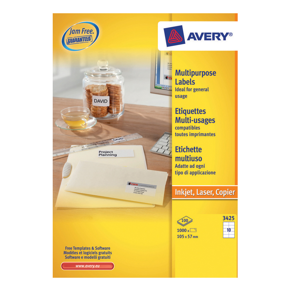 avery white copier labels 10 per sheet 105x57mm white ref 3425 1000