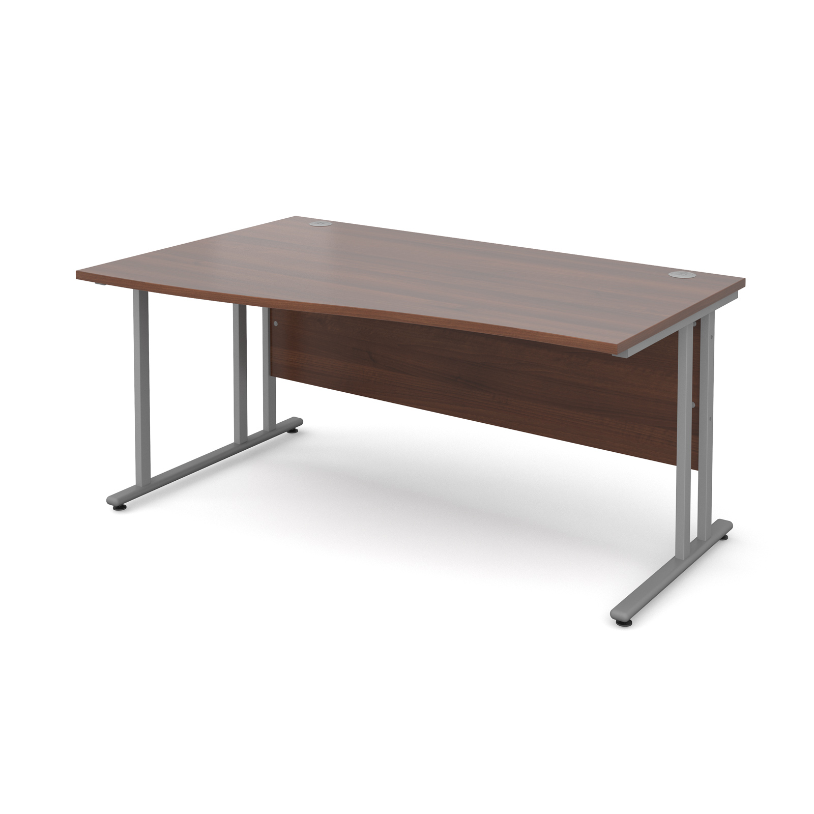 Maestro 25 Sl Left Hand Wave Desk 1600mm Silver Cantilever Frame Maestro 25 Sl Left Hand Wave Desk 1600mm Silver Cantilever Frame Walnut Top