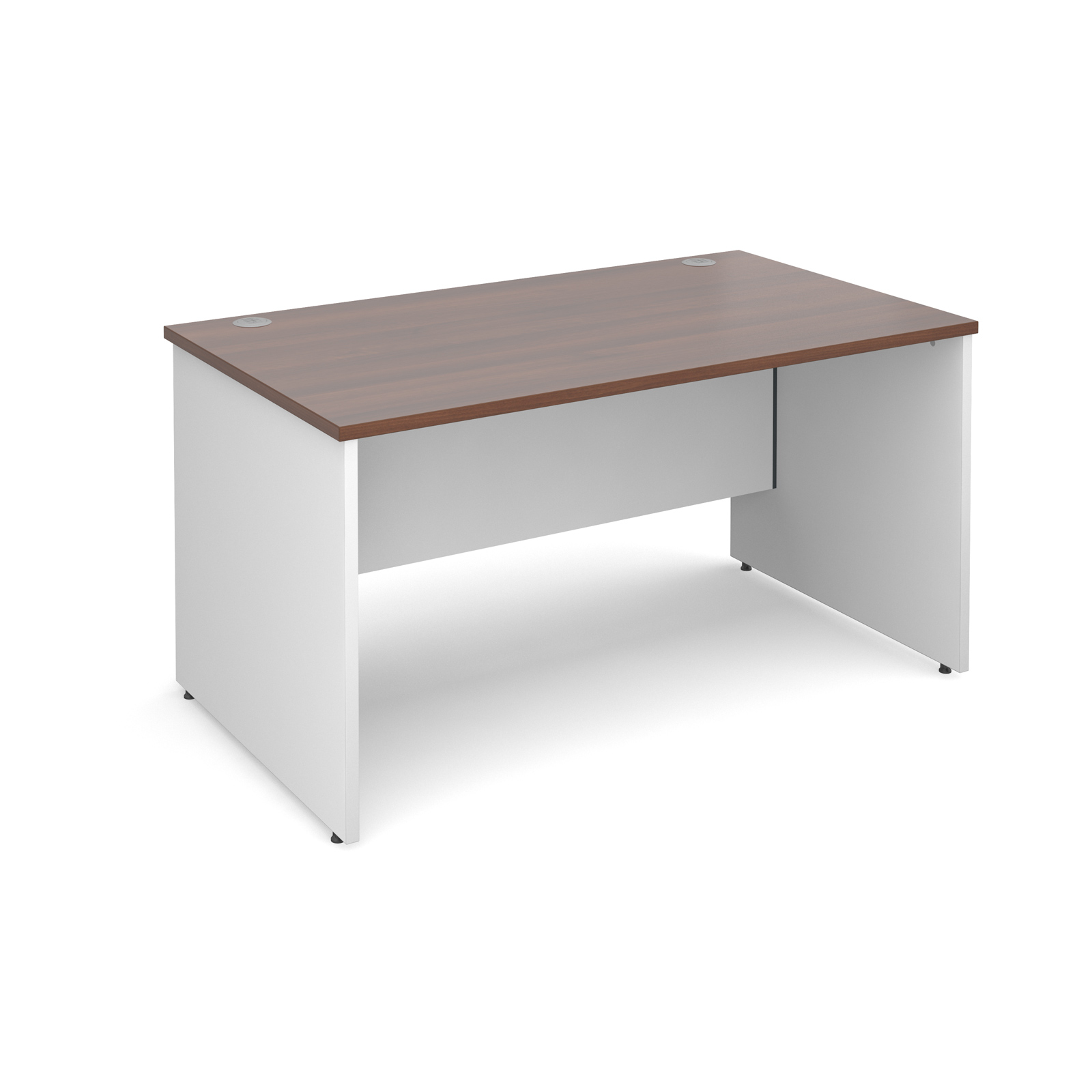 Duo Panel End Desk 1400 Wide X 800 Deep Walnut Tops With White Legs Duo Panel End Desk 1400 Wide X 800 Deep Walnut Tops With White Legs 25mm Top 18mm Back