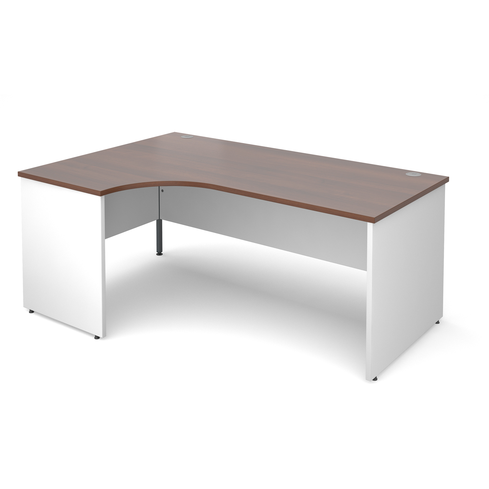 Duo Left Hand Ergo Desk 1800mm X 1200 800 600 Walnut Tops White Duo Left Hand Ergo Desk 1800mm X 1200 800 600 Walnut Tops White Legs 25mm Top 18mm Back Panel
