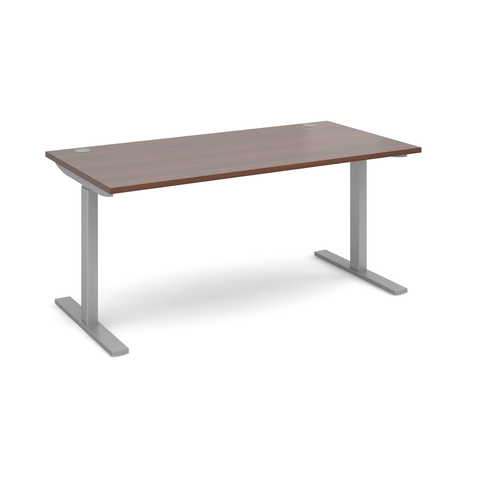 Electric Height Adjule 1600 Wide Sit Stand Desk Silver Frame And Electric Height Adjule 1600 Wide Sit Stand Desk Silver Frame And Walnut Top