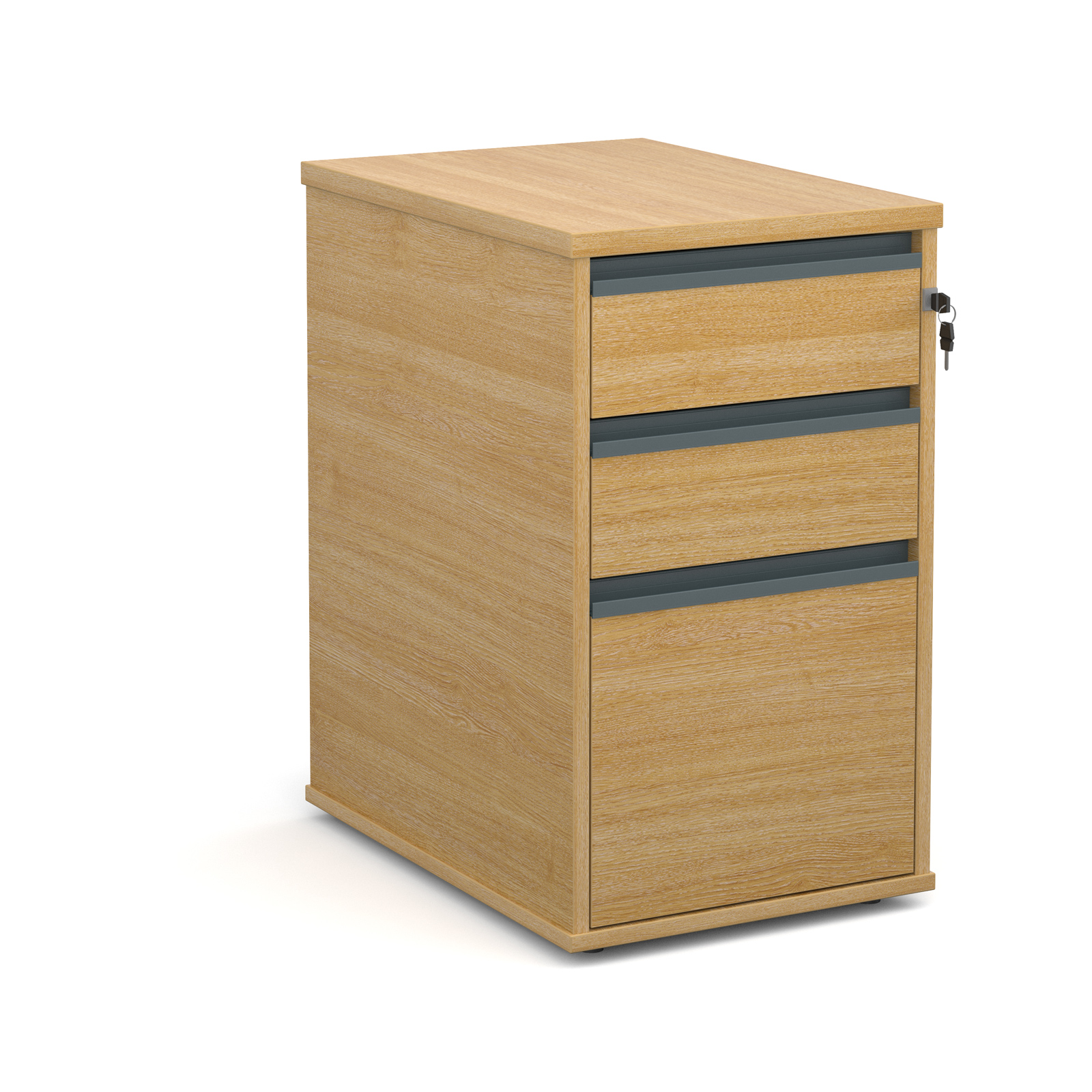 Desk High 3 Drawer Pedestal With Graphite Finger Pull Handles 600mm Desk High 3 Drawer Pedestal With Graphite Finger Pull Handles 600mm Deep Oak