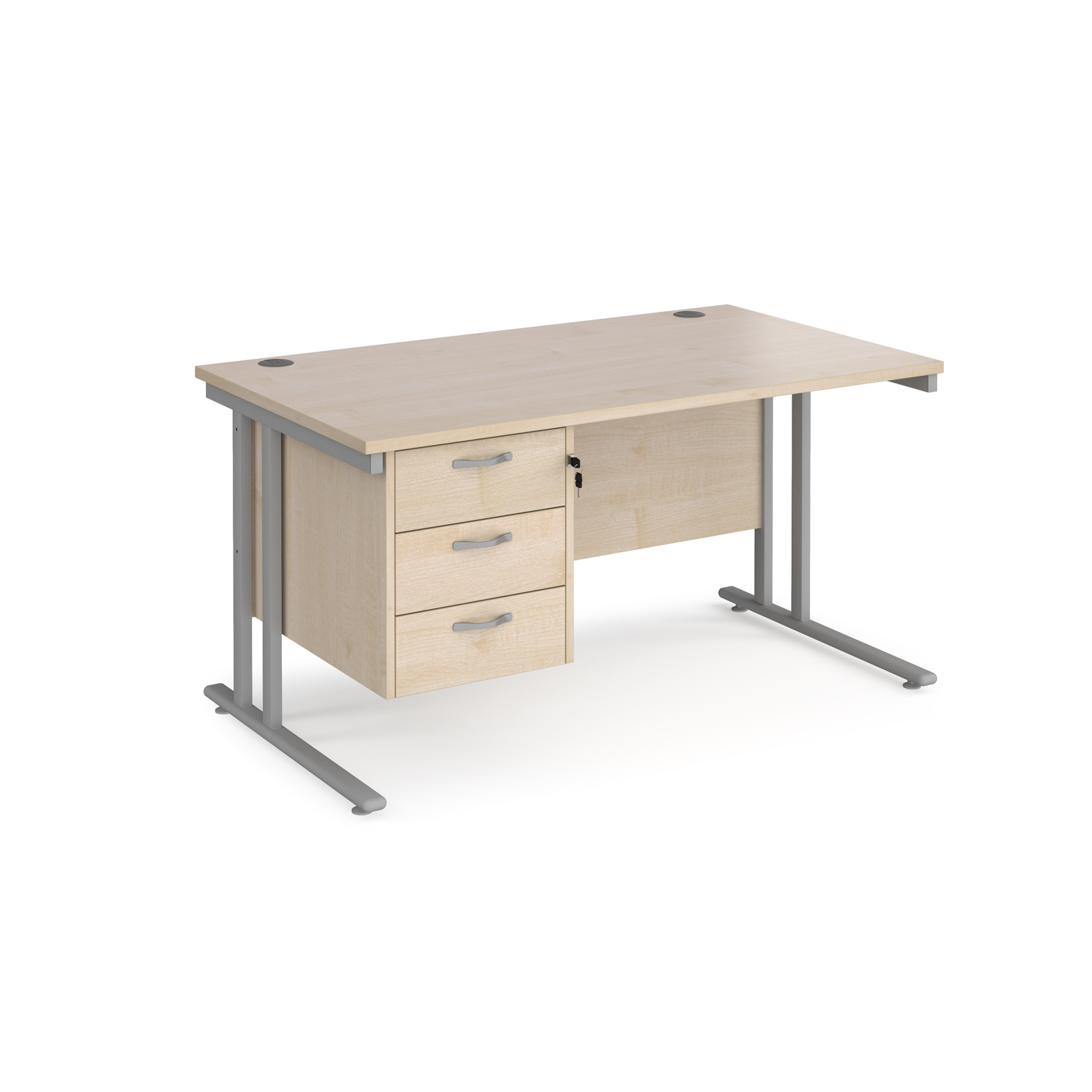 Maestro 25 Sl Straight Desk With 3 Drawer Pedestal 1400mm Silver 3 Drawer Pedestal 1400mm Silver