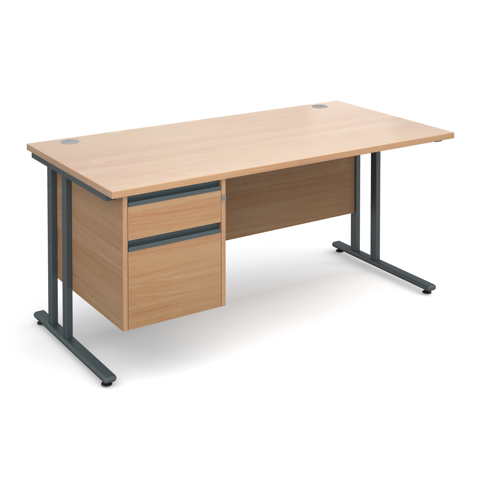Maestro 25 Gl Straight Desk With 2 Drawer Pedestal 1600mm Graphite Maestro 25 Gl Straight Desk With 2 Drawer Pedestal 1600mm Graphite Cantilever Frame Beech Top
