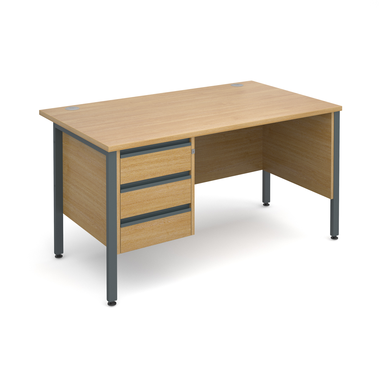 Maestro 25 Gl Straight Desk With 3 Drawer Pedestal 1400mm Graphite Maestro 25 Gl Straight Desk With 3 Drawer Pedestal 1400mm Graphite H Frame Oak Top
