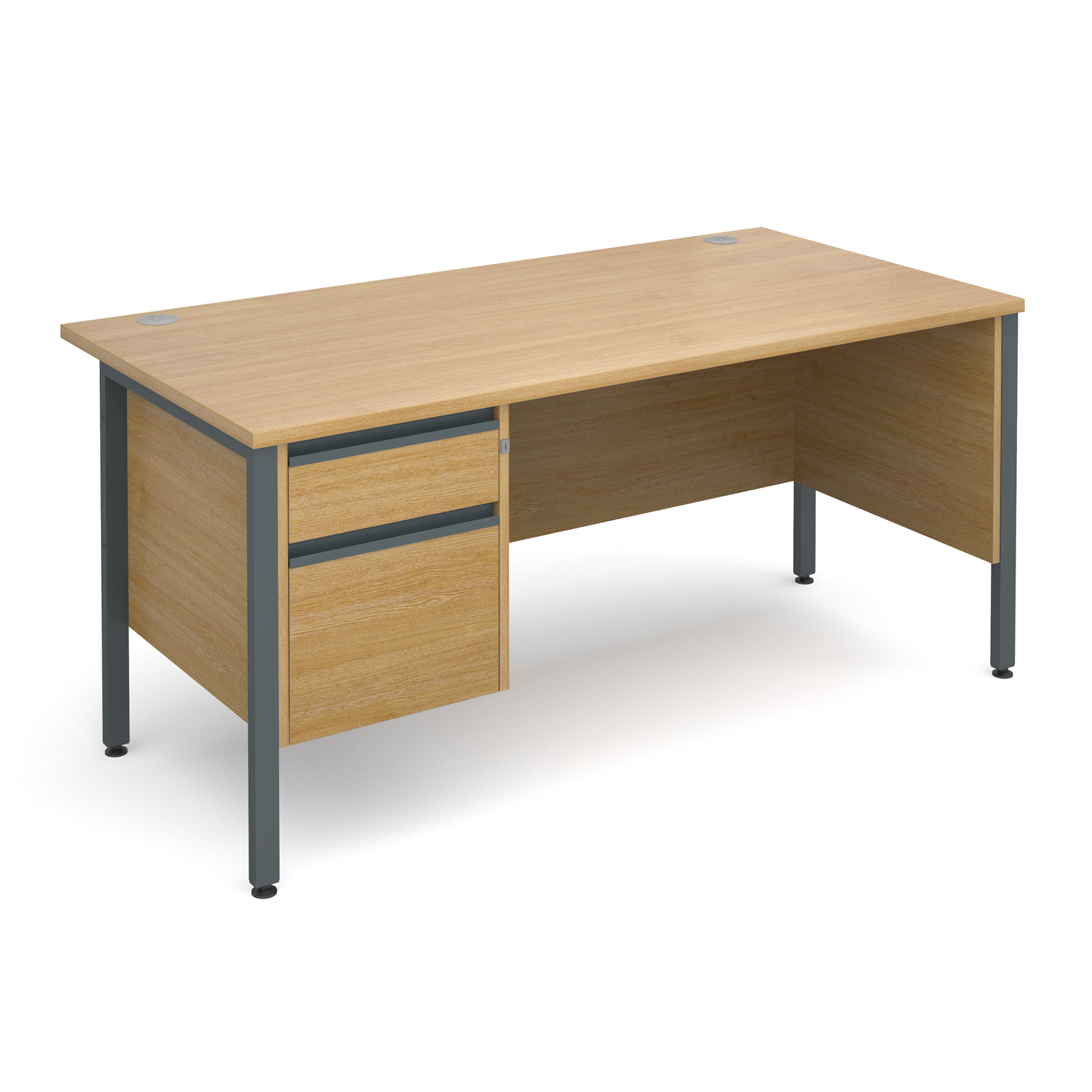 Maestro 25 Gl Straight Desk With 2 Drawer Pedestal 1600mm Graphite Maestro 25 Gl Straight Desk With 2 Drawer Pedestal 1600mm Graphite H Frame Oak Top