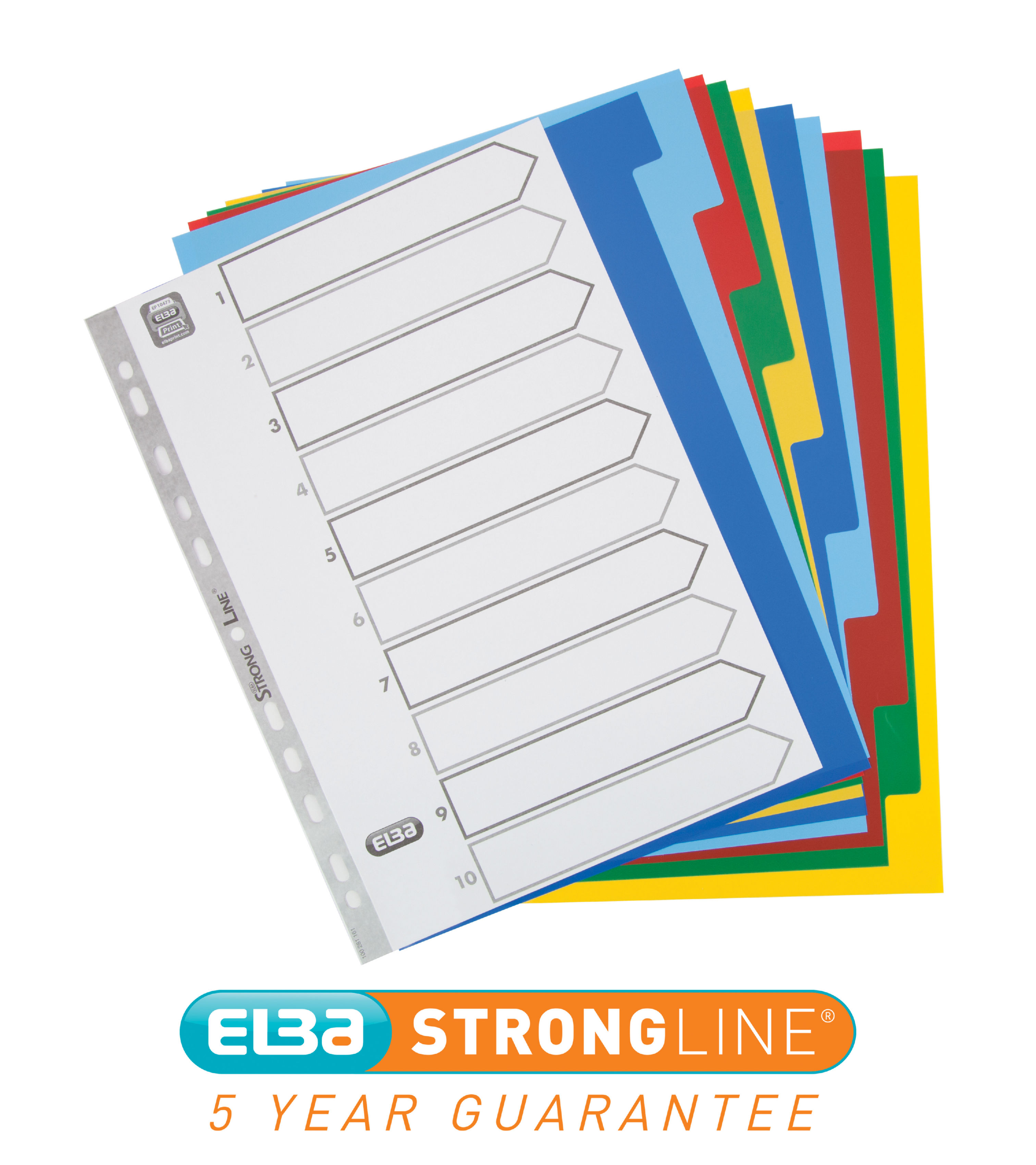 Elba Subject Dividers 10Part Polypropylene Multipunched ColouredTabs