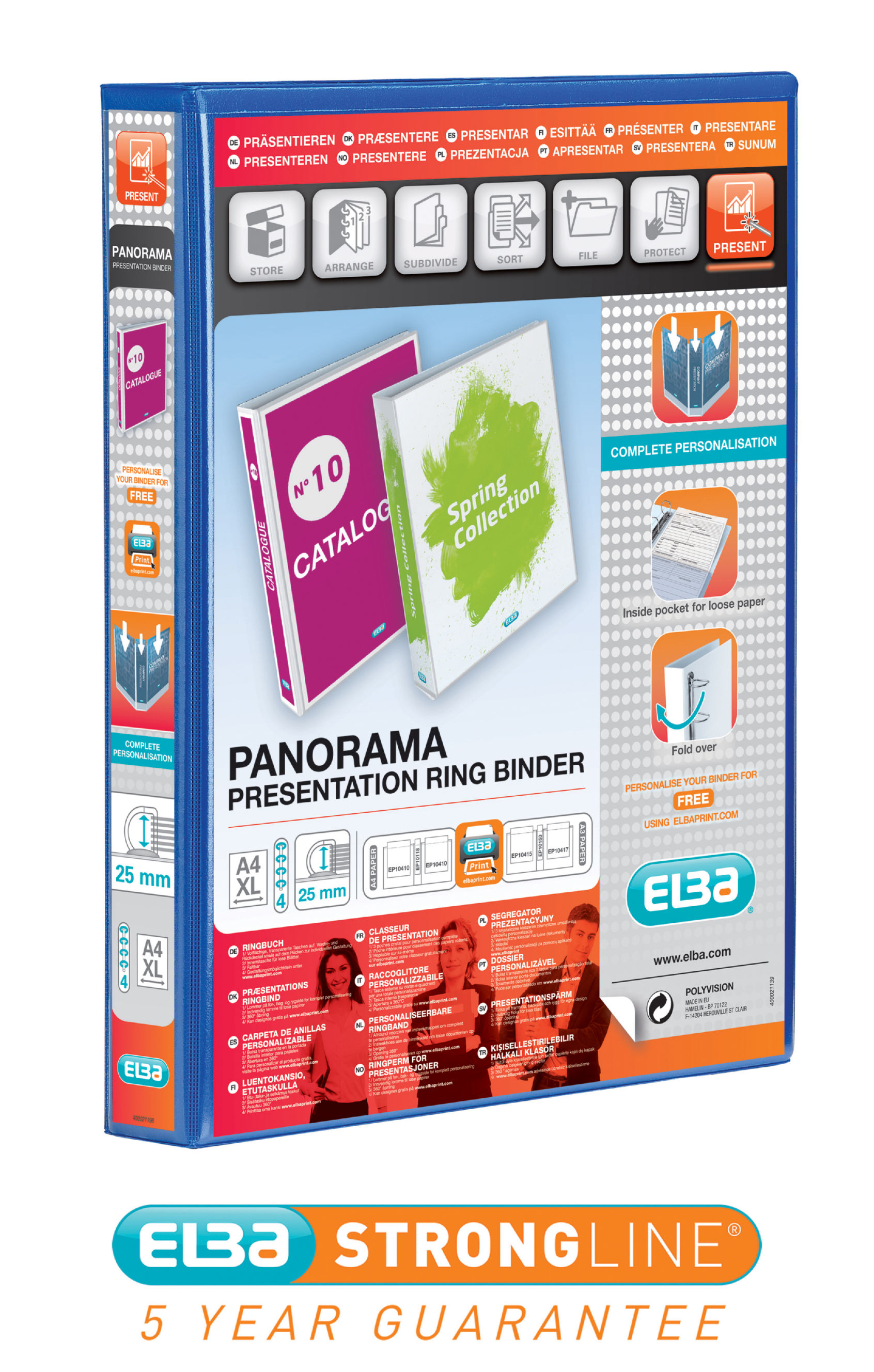Elba Panorama Presentation Binder 40mm 4D Ring A4 Pack of 6