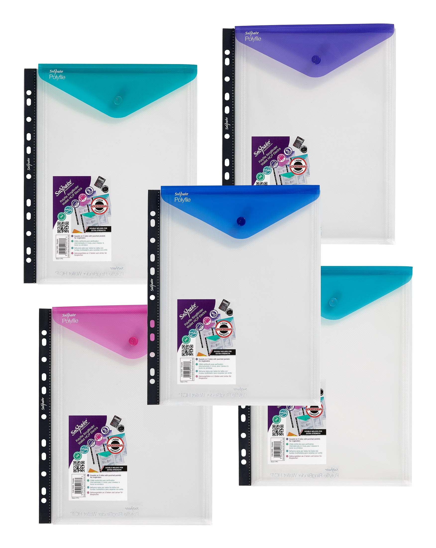 Snopake Polyfile Ring Binder Wallet A4 Assorted (Pack of 5) 15695