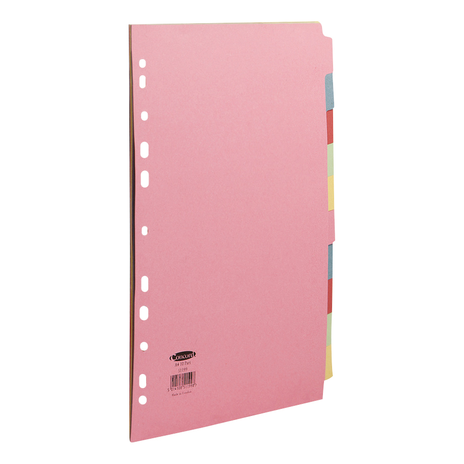 Concord Subject Dividers 10 Part Multipunched 160gsm A4 Orted Ref Concord Subject Dividers 10 Part Multipunched 160gsm A4 Orted Ref 51199