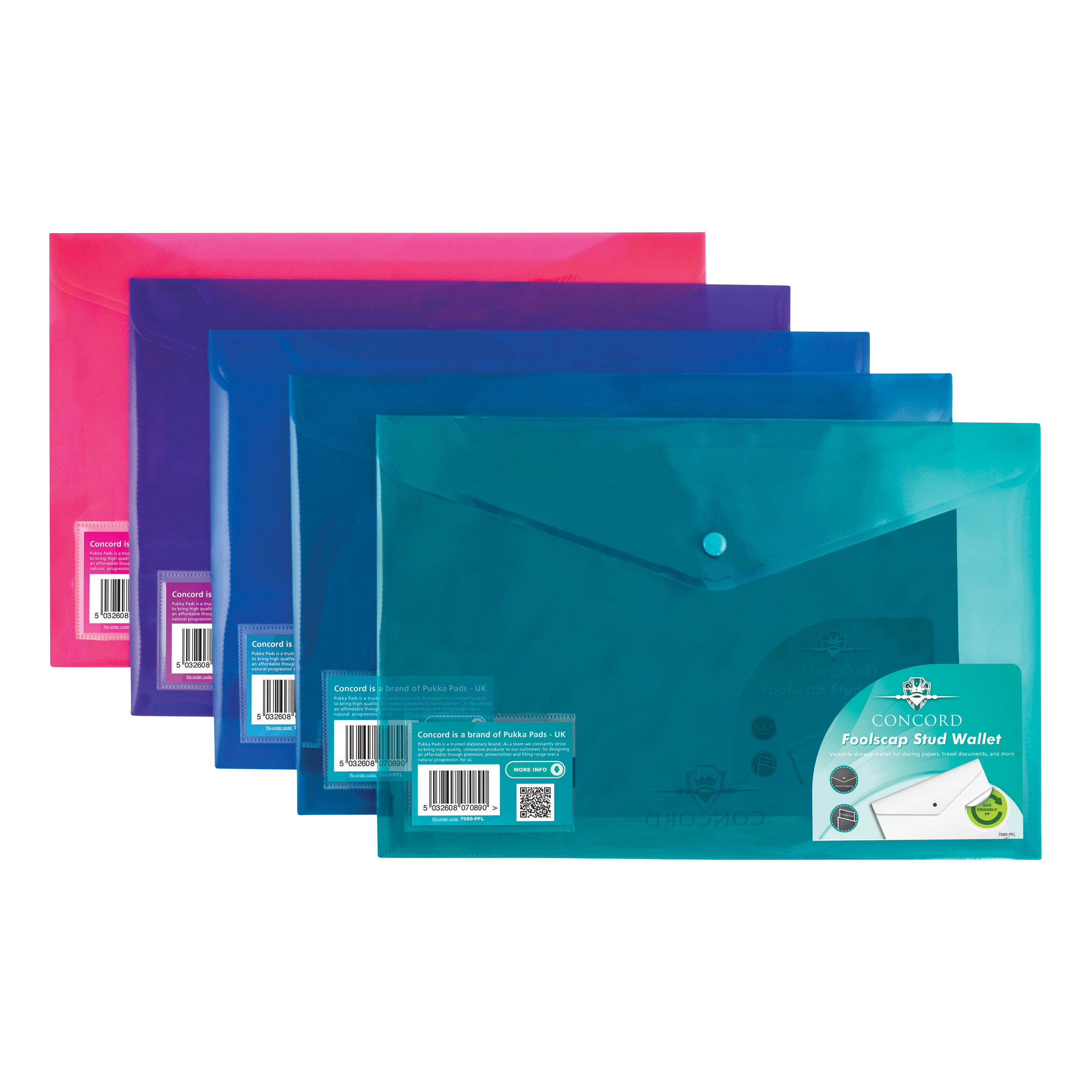 Concord Stud Wallet File Vibrant Polypropylene Foolscap Orted Ref Concord Stud Wallet File Vibrant Polypropylene Foolscap Orted Ref 7089 Pfl Pack 5