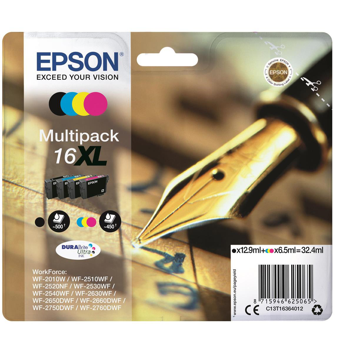 Epson 16xl Inkjetcart Pen Crossword Hy Page Life 500pp Black 450pp C Epson 16xl Inkjetcart Pen Crossword Hy Page Life 500pp Black 450pp C M Y 32 4ml Ref C13t16364012 Pack 4