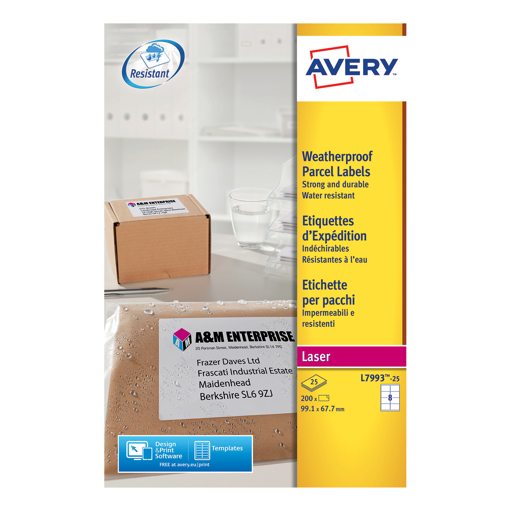 avery parcel labels weatherproof laser 8 per sheet 99 1x67 7mm white