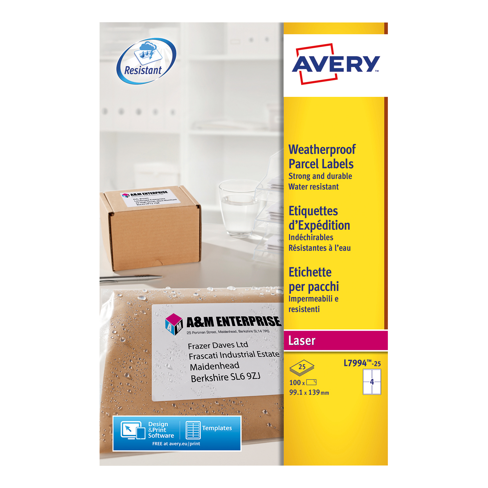 avery parcel labels laser 4 per sheet weatherproof 99 1x139mm white
