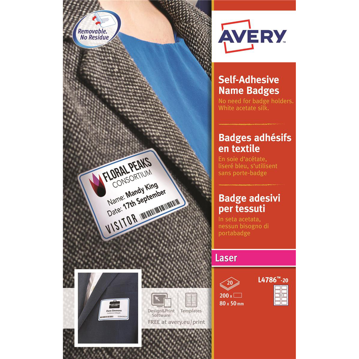 avery name badge labels laser self adhesive 80x50mm red border ref