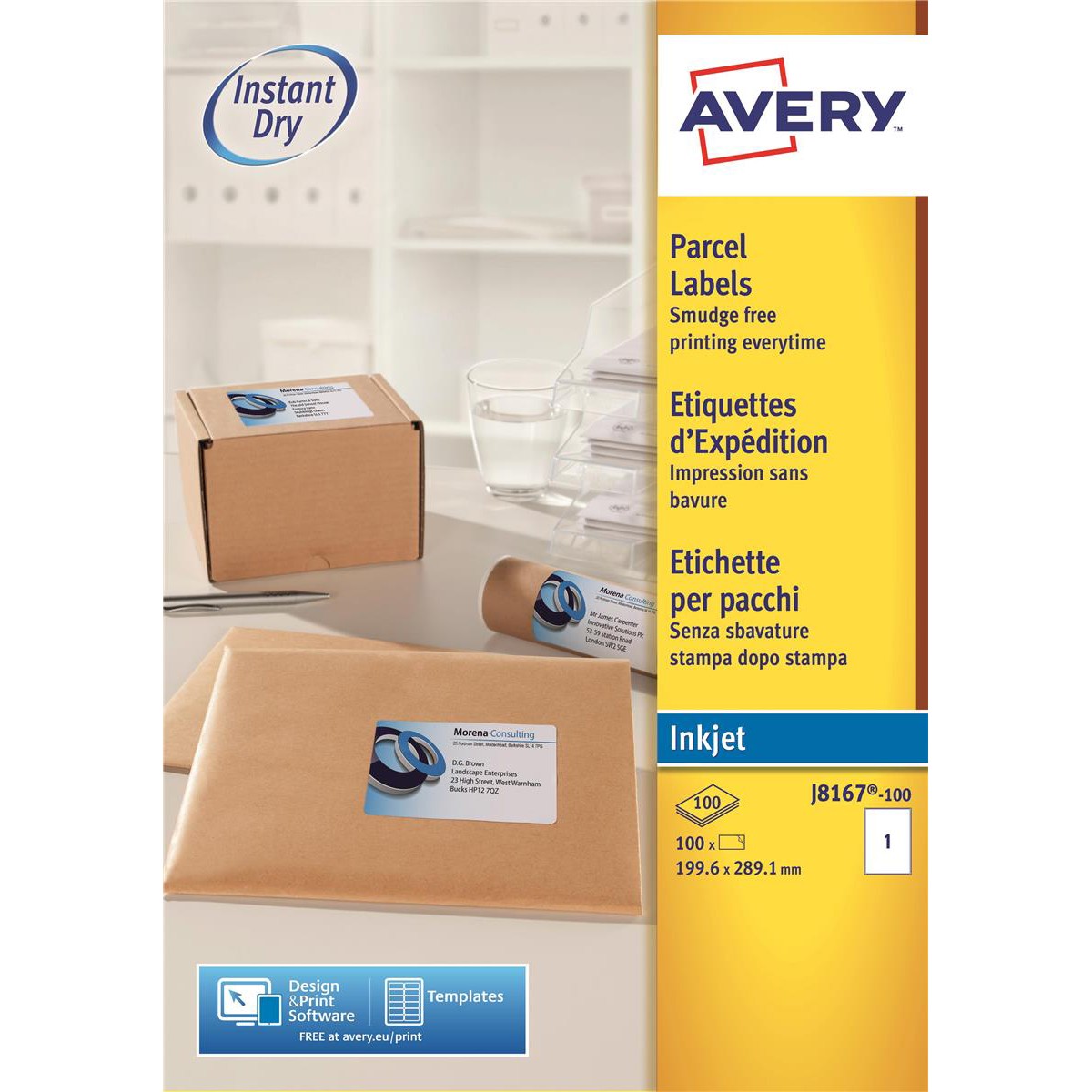 avery quick dry parcel labels inkjet 1 per sheet 199 6x289 1mm white