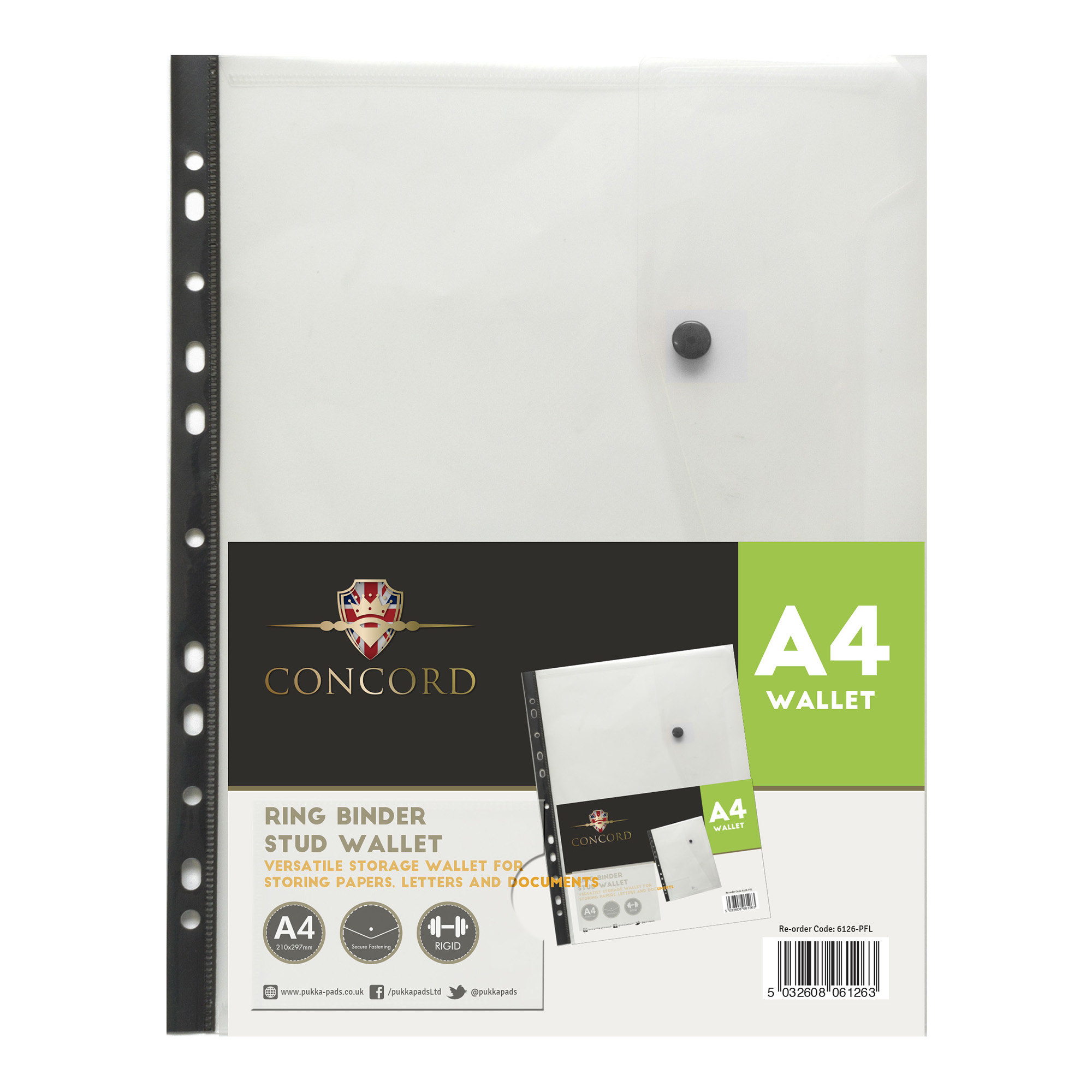 Concord Ring Binder Stud Wallet Polypropylene With Card Pocket 180 Concord Ring Binder Stud Wallet Polypropylene With Card Pocket 180 Micron A4 Clear Ref 6126 Pfl Pack 5