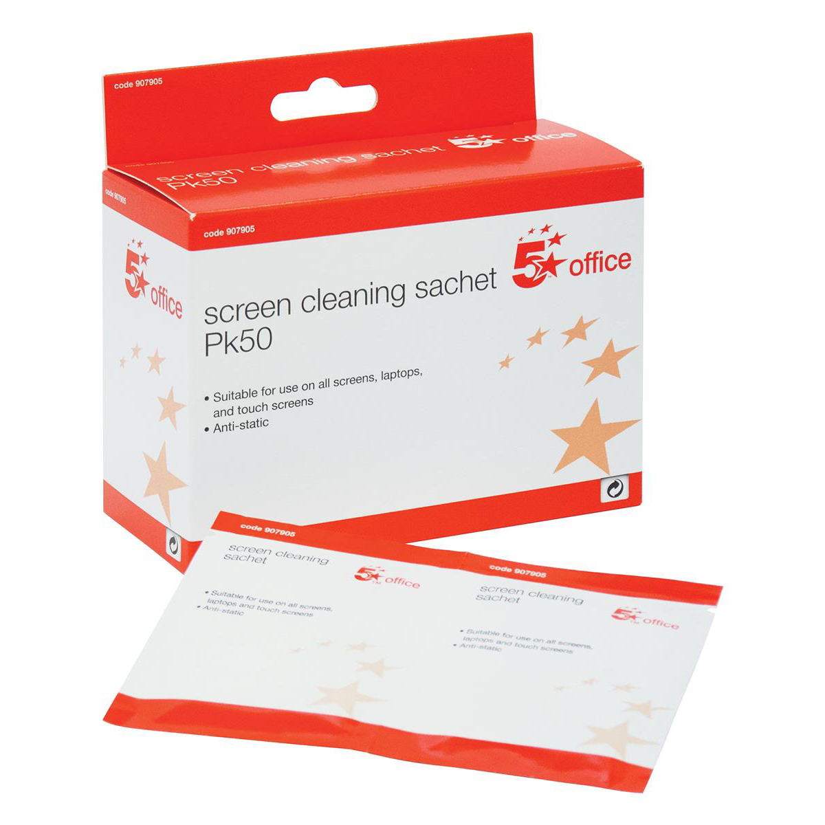 5 Star Office Screen Cleaning Sachets Anti Static Pack 50 Wipes 5 Star Office Screen Cleaning Sachets Anti Static Pack 50 Wipes