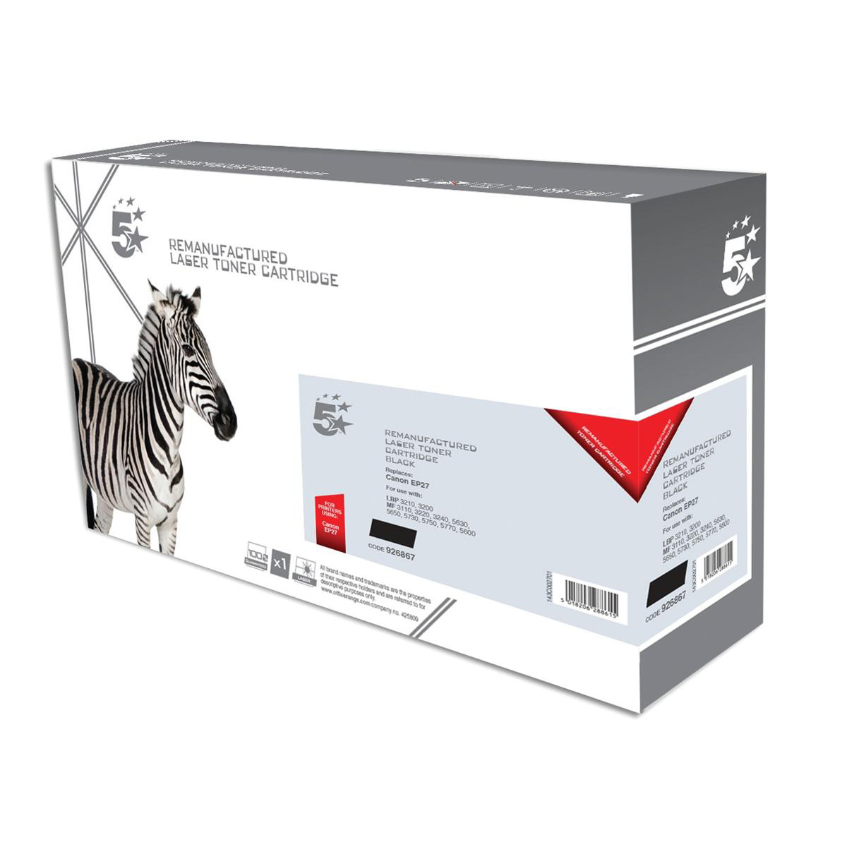 5 Star Office Remanufactured Laser Toner Cartridge Page Life 2500pp 5 Star Office Remanufactured Laser Toner Cartridge Page Life 2500pp Black Canon Ep 27 Alternative