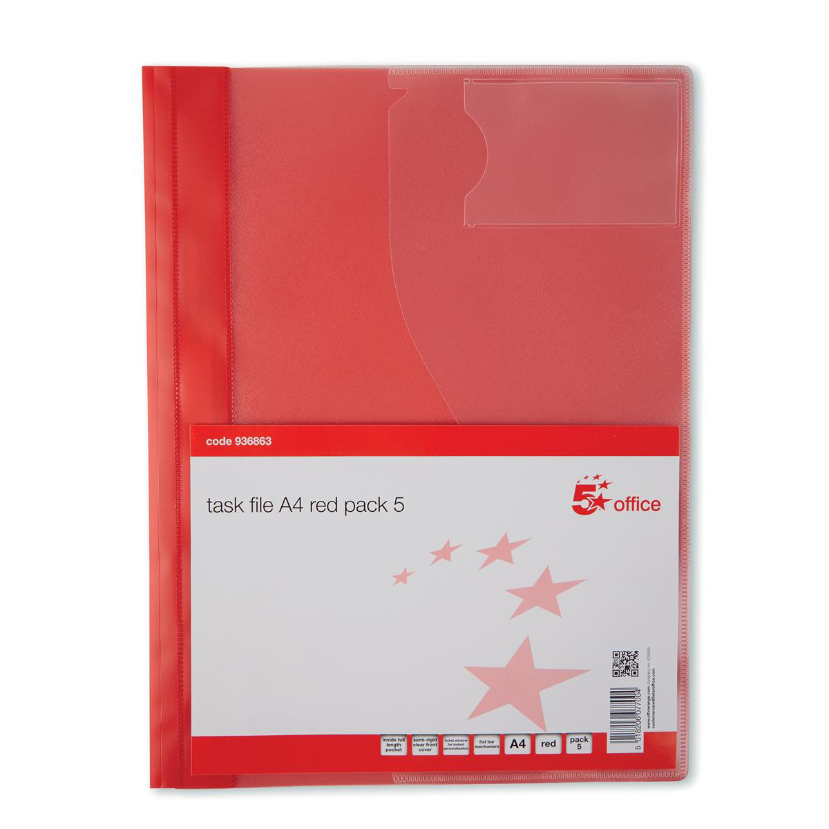 5 Star Office Document Folder Task File Semirigid Clear Pocket Front