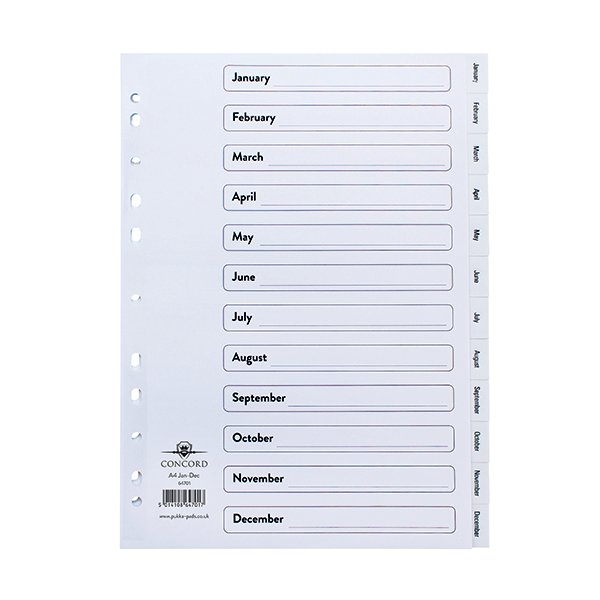 Concord Polypropylene Index January December A4 White 64701 Concord Polypropylene Index January December A4 White 64701