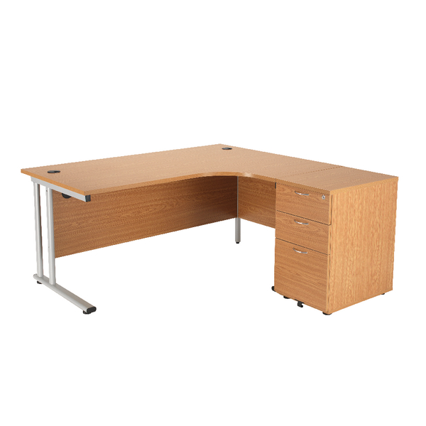 First Right Hand Radial Desk 1600mm With 3 Drawer High Pedestal First Right Hand Radial Desk 1600mm With 3 Drawer High Pedestal Oak Kf839248