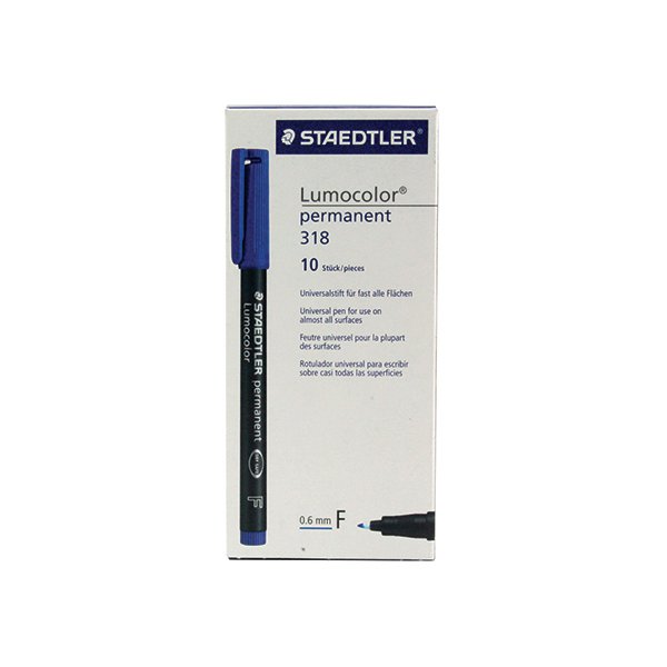 Staedtler Lumocolor Permanent Pen 318-9 Fine 0.6mm Line Black Box of 10
