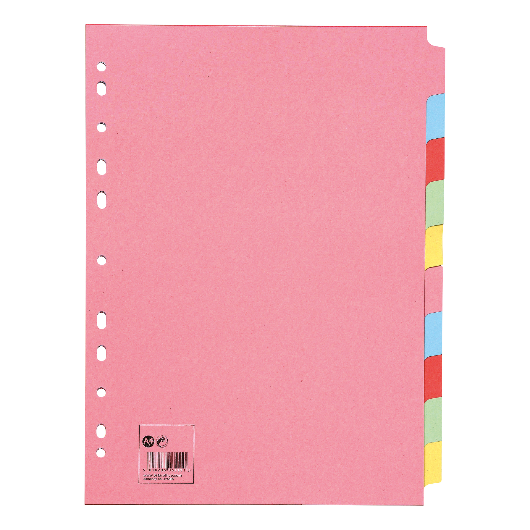 5 Star Office Subject Dividers 10-Part Recycled Card Multipunched ...