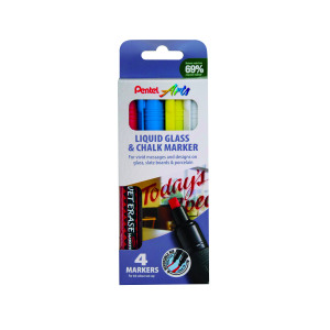 Pentel+Liquid+Chalk+Marker+Chisel+Tip+Assorted+%28Pack+of+4%29+SMW26%2F4-BCGW