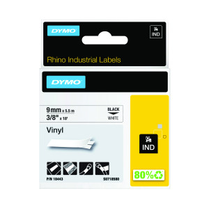 Dymo+18443+Rhino+Label+Printer+Tape+9mmx5.5m+Black+on+White+S0718580