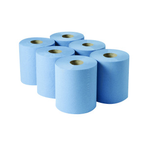 2Work+3-Ply+Centrefeed+Roll+135m+Blue+%28Pack+of+6%29+2W00083