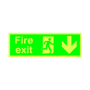 Safety+Sign+Niteglo+Fire+Exit+Running+Man+Arrow+Down+150x450mm+PVC+FX04211M