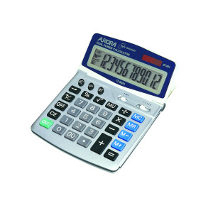 Aurora+Silver%2FGrey+12-Digit+Desk+Calculator+%28Solar+powered+with+battery+back+up%29+DT401