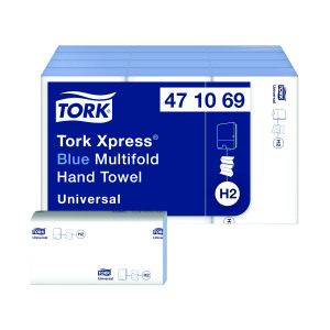 Tork+Xpress+Multifold+Hand+Towel+H2+Blue+250+Sheets+%28Pack+of+12%29+471069