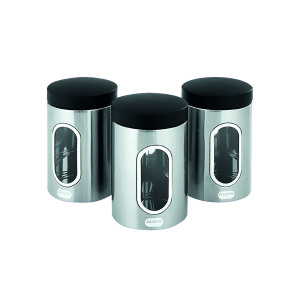 Kitchen+Canisters+Set+of+3+Silver+Stainless+Steel+508453