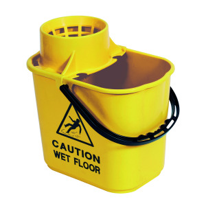2Work+Plastic+Mop+Bucket+With+Wringer+15+Litre+Yellow+CNT00691