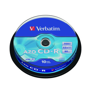 Verbatim+CD-R+Datalife+Non-AZO+80minutes+700MB+52X+Non-Printable+Spindle+%2810+Pack%29+43437
