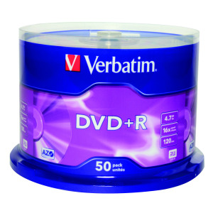 Verbatim+DVD%2BR+Non-Printable+Spindle+16x+4.7GB+%28Pack+of+50%29+43550