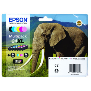 Epson+24XL+Ink+Cartridge+Photo+HD+Elephant+CMYK%2FLight+Cyan%2FLight+Magenta+C13T24384011