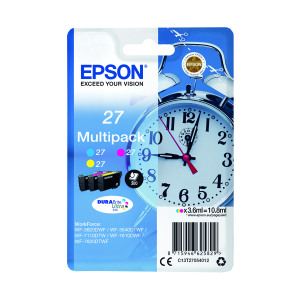 Epson+27+Ink+Cartridge+DURABrite+Ultra+Alarm+Clock+Multipack+CMY+C13T27054012
