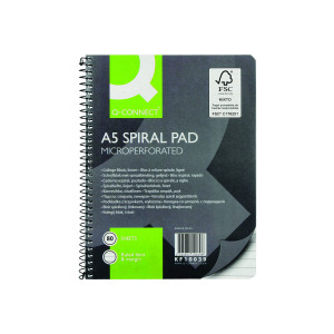 Q-Connect+Ruled+Margin+Spiral+Soft+Cover+Notebook+160+Pages+A5+%28Pack+of+5%29+KF10039