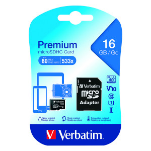 Verbatim+MicroSDHC+Memory+Card+Class+10+16GB+With+Adaptor+44082