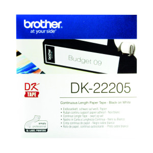 Brother+Continuous+Paper+Labelling+Tape+62mm+x+30.48m+Black+on+White+DK22205