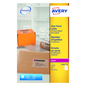 Avery+Laser+Parcel+Label+1+Per+Sheet+Clear+%28Pack+of+25%29+L7567-25
