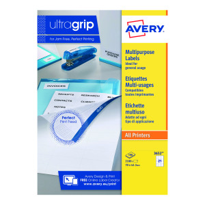 Avery+Ultragrip+Multipurpose+Labels+70x42.3mm+21+Per+Sheet+White+%282100+Pack%29+3652