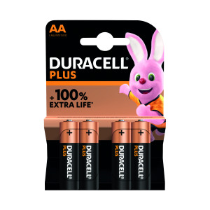 Duracell+Plus+AA+Battery+Alkaline+100%25+Extra+Life+%28Pack+of+4%29+5009370