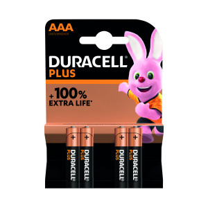 Duracell+Plus+AAA+Battery+Alkaline+100%25+Extra+Life+%28Pack+of+4%29+5009378
