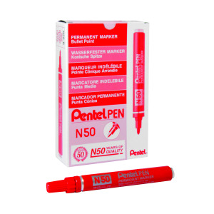 Pentel+N50+Permanent+Bullet+Marker+Broad+Red+%28Pack+of+12%29+N50-B