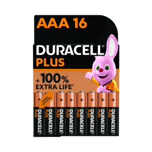 Duracell+Plus+AAA+Battery+Alkaline+100%25+Extra+Life+%28Pack+of+16%29+5010829