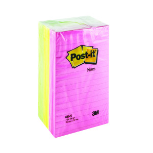 Post-it+Notes+XXL+101x152mm+Lined+Neon+Assorted+%28Pack+of+6%29+660N